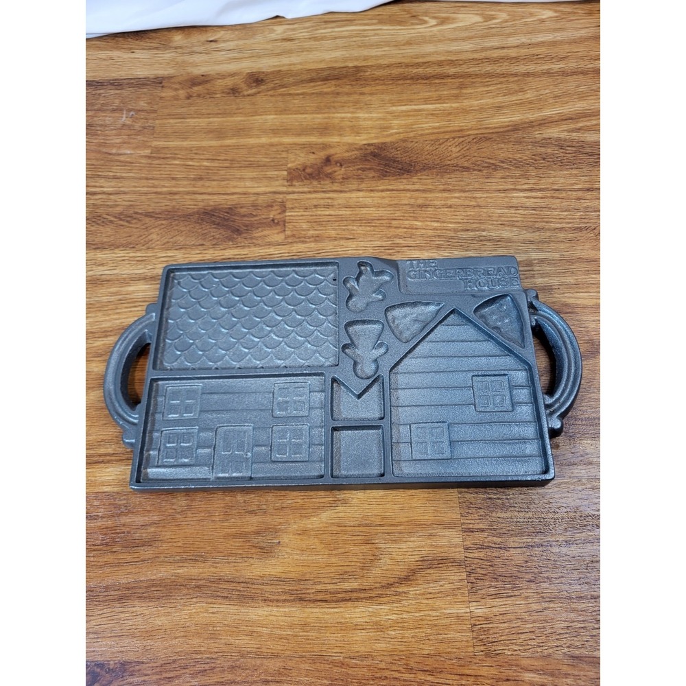 Vintage John Wright Gray Cast Iron The Gingerbread House Mold 2 Sided Baking Pan